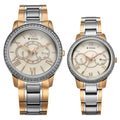 Titan 100022778KM02 Royal Bandhan Quartz Analog Watch Set with Pink Dial, Day and Date Display and Two-Tone Stainless Steel Straps for Couples 42.2mm and 34.2mm