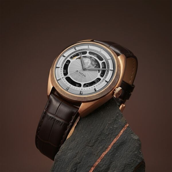 Titan 10011QL01 Stellar Cupola Automatic Analog Watch with Sun-Moon Phase, Silver Dial and Brown Leather Strap for Men 43mm