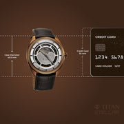 Titan 10011QL01 Stellar Cupola watch with case-size comparison graphic