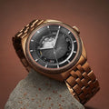 Titan 10011QM01 Stellar Cupola Automatic Analog Watch with Sun-Moon Phase, Gray Dial and Bronze Stainless Steel Strap for Men 43mm