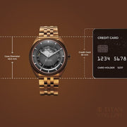 Titan 10011QM01 Stellar Cupola watch with case-size comparison graphic