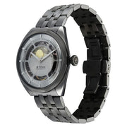 Titan 10011QM02 watch showing case, dark gun bracelet and butterfly clasp