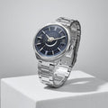 Titan 10028SM01 Stellar Quartz Analog Watch with Sun-Moon Phase, Blue Dial and Silver Stainless Steel Strap for Men 43mm