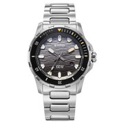 Titan 10067KM01 Zero Hour Diver's watch with quartz black dial silver strap, main product image