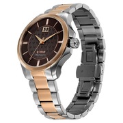 Titan 10076KM03 men's Vetra automatic watch with brown dial and multicoloured stainless steel strap, bracelet or strap and case detail