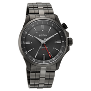 Titan 10076QM01 men's Vetra automatic watch with black dial and grey stainless steel strap, side and case detail view