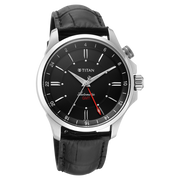 Titan 10076SL02 men's Vetra automatic watch with black dial and black leather strap, side and case detail view