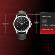 Titan 10076SL02 men's Vetra automatic watch with black dial and black leather strap, case dimensions graphic
