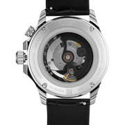 Titan 10076SL02 men's Vetra automatic watch with black dial and black leather strap, exhibition caseback showing the automatic movement