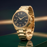 Titan 10076YM02 men's Vetra automatic watch with green dial and golden stainless steel strap, alternate angled product view