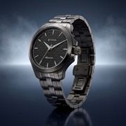 Titan 10077QM01 men's Vetra automatic watch with slate grey dial and grey stainless steel strap, alternate angled product view