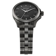 Titan 10077QM01 men's Vetra automatic watch with slate grey dial and grey stainless steel strap, angled dial and hands detail