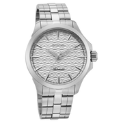 Titan 10077SM02 men's Vetra automatic watch with white dial and silver stainless steel strap, side and case detail view