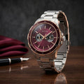 Titan 1688KM12 Regalia Opulent Quartz Analog Multifunction Watch with Burgundy Panda Dial and Stainless Steel Strap for Men 43mm