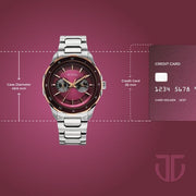 Titan 1688KM12 Regalia Opulent watch with quartz burgundy panda dial silver strap, official product gallery image 4