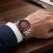 Titan 1688KM12 Regalia Opulent watch with quartz burgundy panda dial silver strap, official product gallery image 8