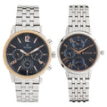 Titan 17342569KM01 Quartz Multifunction Couple Watch Set with Blue Dials and Silver Stainless Steel Straps for Couples