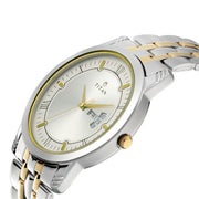 Titan 17742565BM01 couple watch set with silver dials and two-tone stainless steel bracelets, official gallery image 2