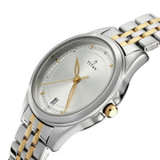 Titan 17742565BM01 couple watch set with silver dials and two-tone stainless steel bracelets, official gallery image 3