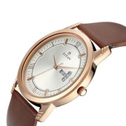 Titan 17742565WL01 couple watch set with silver dials and brown leather straps, official gallery image 2