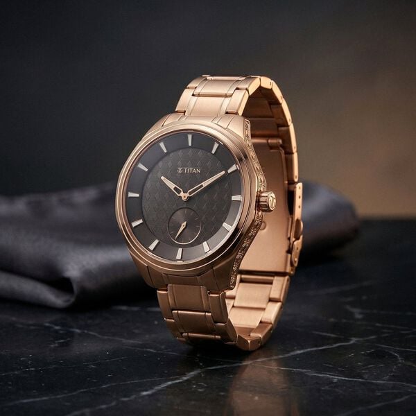 Titan 1829WM01 Regalia Opulent Analog Watch with Rose Gold Dial and Rose Gold Strap for Men 49mm