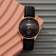 Titan 1890WL01 Quartet watch with brown dial and black leather strap, main product image
