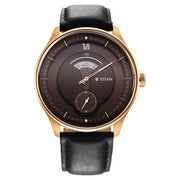 Titan 1890WL01 Quartet watch with brown dial and black leather strap, official gallery image 2