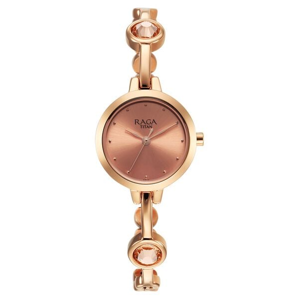 Titan 2576WM02 Raga Viva Quartz Analog Watch with Rose Gold Dial and Rose Gold Metal Strap for Women 26.2mm