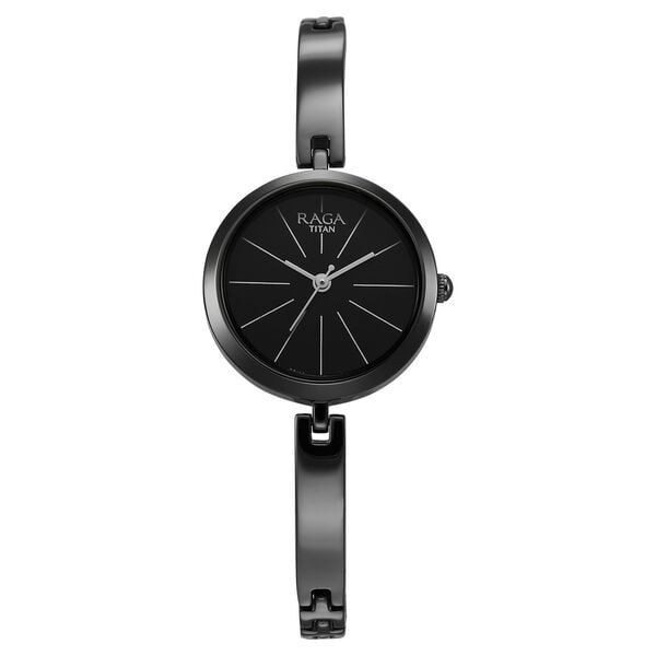 Titan 2606QM04 Raga Viva Quartz Analog Watch with Black Dial and Grey Metal Strap for Women 28mm
