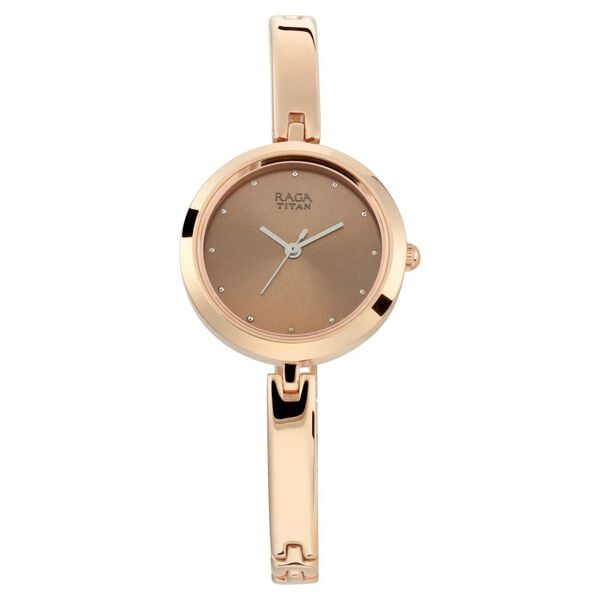 Titan 2606WM05 Raga Viva Quartz Analog Watch with Rose Gold Dial and Rose Gold Metal Strap for Women 28mm