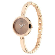 Titan 2606WM05 angled view showing the round case and rose gold bracelet