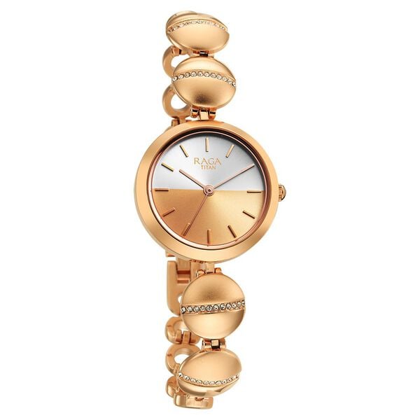 Titan 2606WM11 Raga Delight Quartz Analog Watch with Two Toned Dial and Rose Gold Metal Strap for Women 28mm