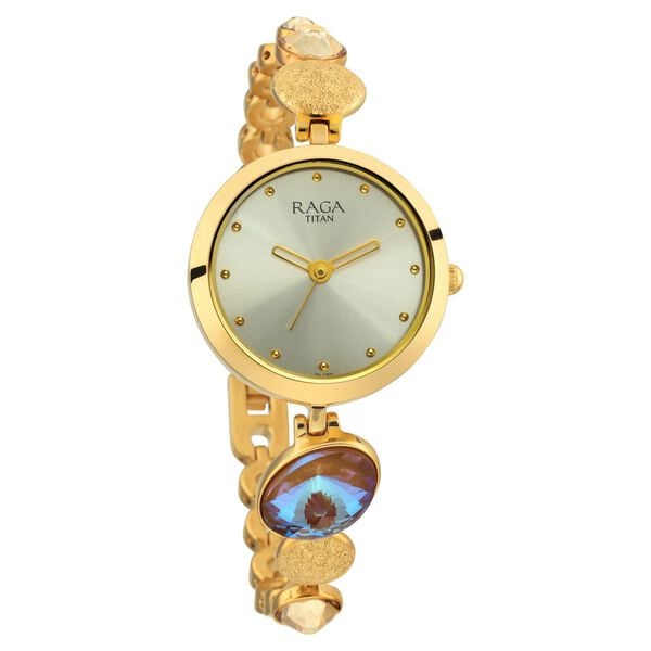 Titan 2606YM07 Raga Moments Of Joy Quartz Analog Watch with Mother of Pearl Dial and Gold Metal Strap for Women 28mm