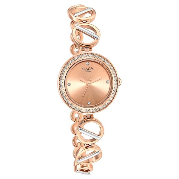 Titan 2643KM01 Raga Viva Quartz Analog Watch with Rose Gold Dial and Two Toned Metal strap for Women