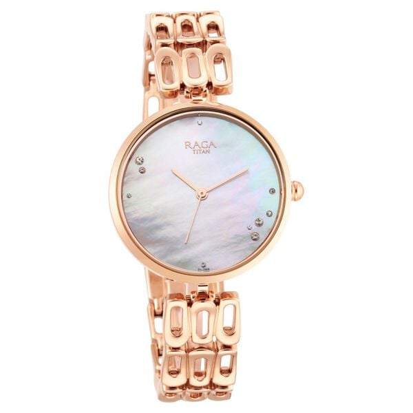 Titan 2659WM01 Raga Chic Quartz Analog Watch with Mother of Pearl Dial and Rose Gold Metal Strap for Women 32.9mm