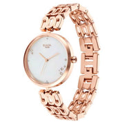 Titan 2659WM01 Raga watch angled view showing the dial and rose gold bracelet
