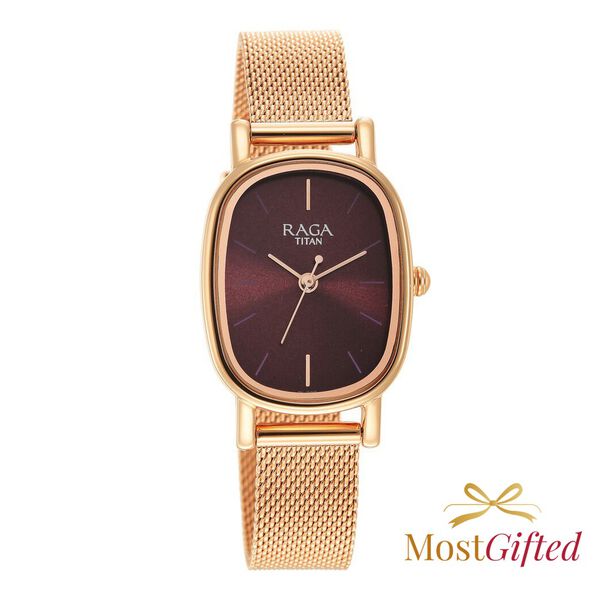 Titan 2665WM01 Raga Viva Quartz Analog Watch with Brown Dial and Rose Gold Stainless Steel Strap for Women 24mm
