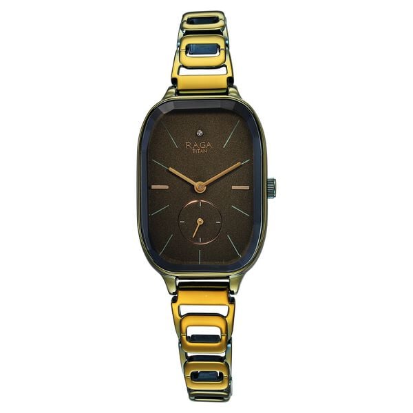 Titan 2687QM01 Raga Chic Quartz Analog Watch with Green Dial and Green Metal Strap for Women 25mm