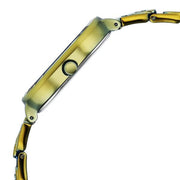 Titan 2687QM01 Raga Chic women's watch with green dial and green metal strap, side profile showing the case