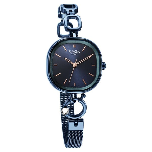 Titan 2693QM01 Raga Delight Quartz Analog Watch with Blue Dial and Blue Metal Strap for Women 28.5mm