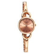 Titan 2724WM01 close view of the rose gold dial and metal bracelet