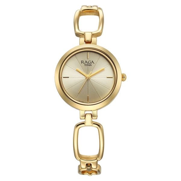Titan 2725YM01 Raga Quartz Analog Watch with Champagne Dial and Golden Metal Strap for Women 28mm
