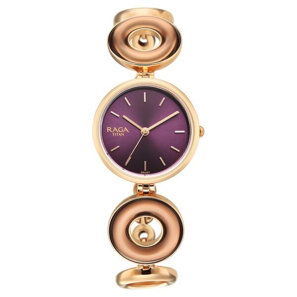 Titan 2745WM01 Raga Afterglow Quartz Analog Watch with Purple Dial and Rose Gold Metal Strap for Women 28mm