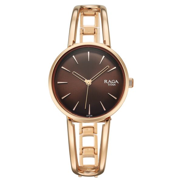Titan 2746WM01 Raga Afterglow Quartz Analog Watch with Brown Dial and Rose Gold Metal Strap for Women 32mm