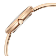 Titan 2746WM01 Raga Afterglow women's watch with brown dial and rose gold metal strap, side profile showing the case