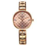 Titan 2775WM01F Raga Contempore women's watch with rose gold dial and rose gold metal strap, front view of the rose gold dial