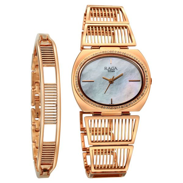 Titan 2797WM01F Raga Ethereal Quartz Analog Watch with Mother of Pearl Dial and Rose Gold Metal Strap for Women 31.15mm