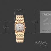 Titan 2805WM01F Raga Power Pearls 2.0 women's watch with mother of pearl dial and rose gold metal strap, case size and dimensions view