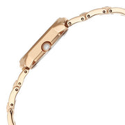 Titan 2805WM01F Raga Power Pearls 2.0 women's watch with mother of pearl dial and rose gold metal strap, side profile of the watch case