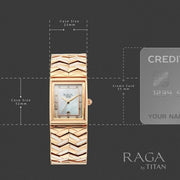 Titan 2806WM01F Raga Power Pearls 2.0 women's watch with mother of pearl dial and rose gold metal strap, case size and dimensions view